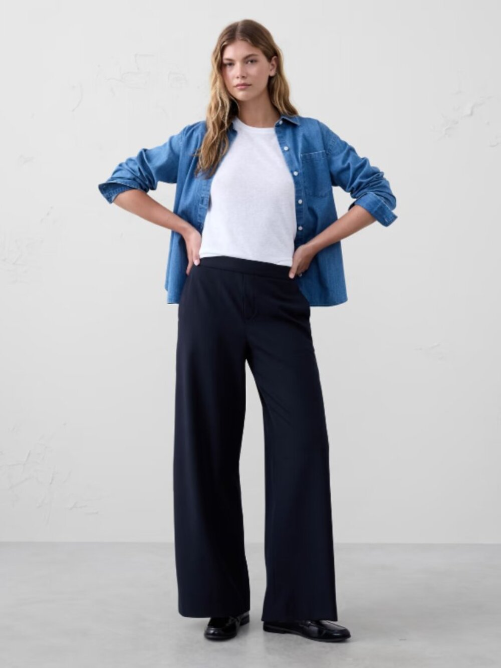 Banana Republic Hayden Wide Leg Navy Blue Trouser Pants Size 6